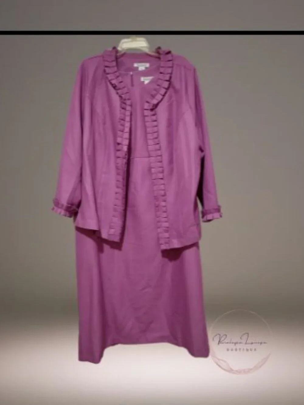 Roaman’s 2 Piece Dress & Jacket Set Purple 18W/22W Plus Size Ruffle Trim